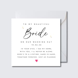 Personalised Bride wedding card, To my bride on our wedding day, wedding day card for bride, wedding card, card from groom, bride card, W14i