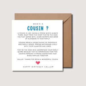 Cousin Geburtstagskarte, Cousin Gedicht, erwachsener männlicher Cousin, Geburtstagskarte für Cousin, bedeutungsvolle Cousin Geburtstagskarte WW0129