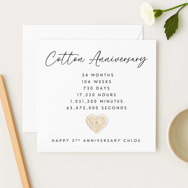 Crochet Heart 2nd Anniversary Card: Cotton Wedding Anniversary, WW0775 image 5