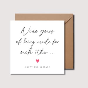 Tarjeta del noveno aniversario, tarjeta del noveno aniversario, tarjeta de aniversario personalizada, tarjeta para él, tarjeta de aniversario para ella, WW0235