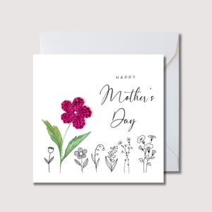 Muttertagskarte, handgemachte Muttertagskarte mit rosa Häkelblume, Muttertagskarte für Mama, Muttertagskarte, WW0734ii