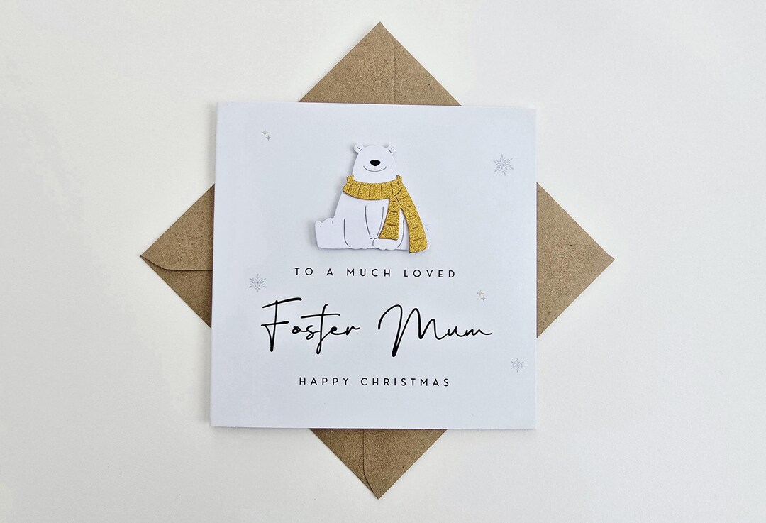 Foster Mum Christmas Card, Polar Bear Christmas Card, Handmade Card for ...