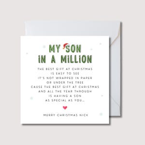 Carte de Noël pour fils, carte de Noël pour fils d'un million, carte de Noël pour fils adulte, carte de Noël pour fils, carte de poème de Noël pour fils. WW0467