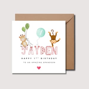 Carte 1er anniversaire de petit-fils, carte d'âge de 1 petit-fils, carte d'anniversaire de petit-fils, carte d'anniversaire pour petit-fils, anniversaire du premier petit-fils. WW00157