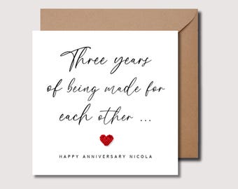 3rd Anniversary Card: Crochet Heart, Sentimental Gift, WW0062