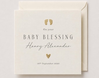 Personalised Baby Blessing Card | Ivory Linen Keepsake with Metallic Leaf Embellishments | WW854943