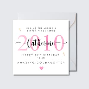 Cartão de aniversário personalizado para afilhada: nome e ano de nascimento personalizados