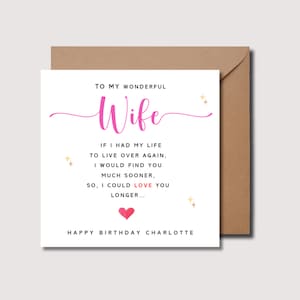 Carte d'anniversaire de femme sentimentale, carte personnalisée pour femme, carte de femme, anniversaire de femme, carte d'anniversaire de femme, carte pour elle, carte de poème d'amour, W142