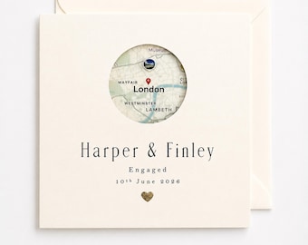 Personalised Engagement Photo Card, Custom Venue Map Card, Engaged Card, Names & Date Card, Gold Heart Card, WWD10