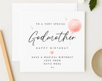 Carte d'anniversaire personnalisée pour marraine : motif ballon vibrant, WW0253