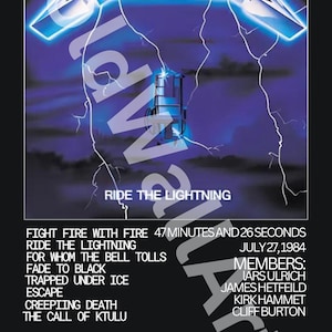 Metallica &quot;Ride the Lightning&quot; Album Poster - Digital Download | 80s Rock Music Art Print