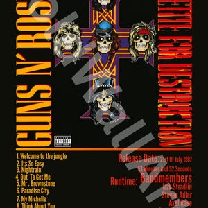 Póster inspirado en Appetite for Destruction / Descarga digital de Guns N' Roses / Arte mural de banda de rock