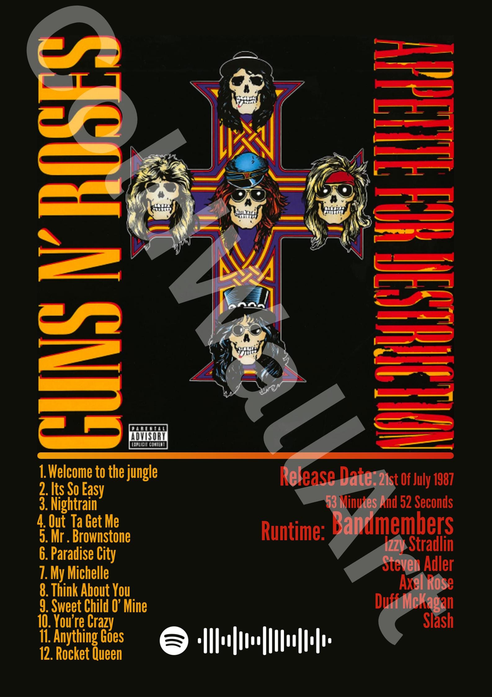 Appetite for Destruction Inspired Poster | Guns N' Roses Digital