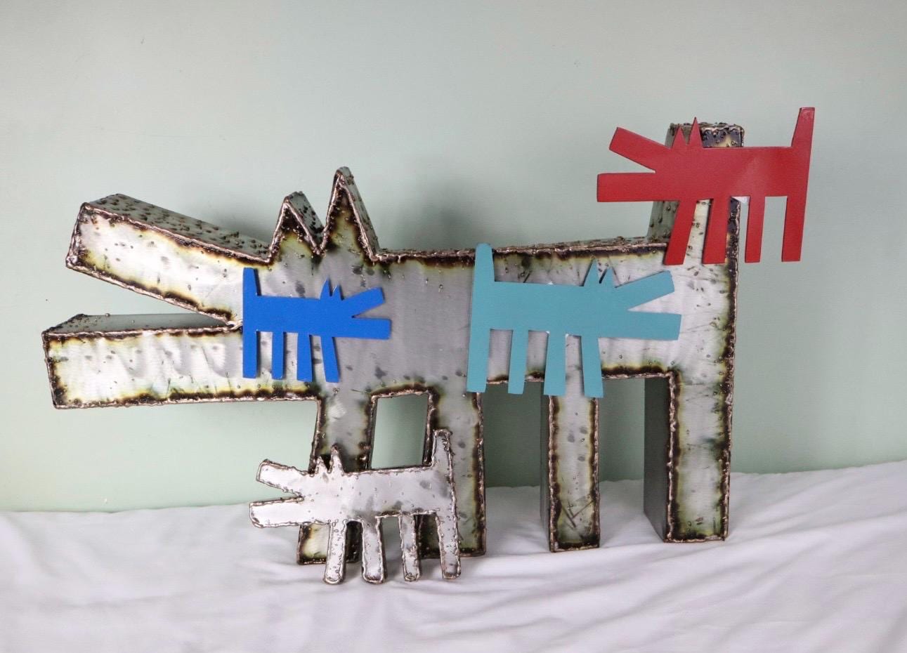 Keith Haring Inspired- Three Sided Metal Barking Dog Sculpture. - Etsy