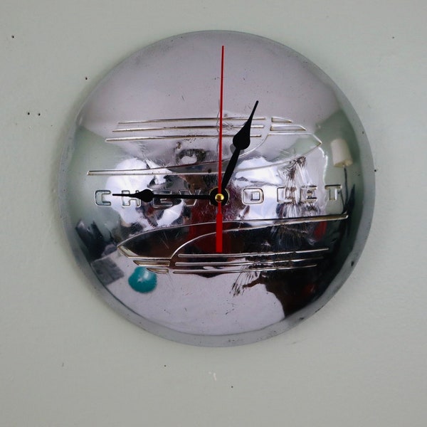 vintage Chevy hub cap clock