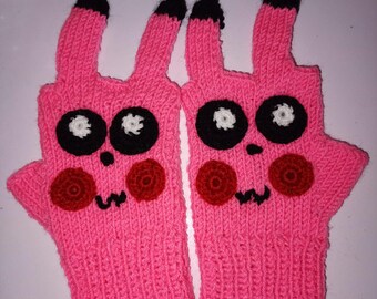 Hand-Knitted Pokemon Fingerless Gloves, Cartoon Knit Gloves