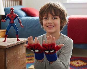 Spiderman Winter Gloves Child, Spider Web Fingerless Mittens for Children