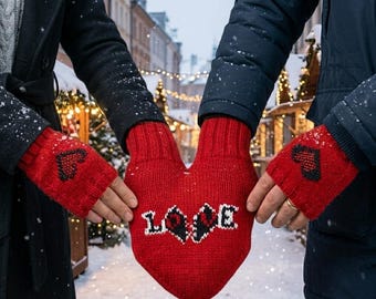 Couples Handholding Mittens, Two Person Couple Sweetheart Mitten, Couple Gloves Loves