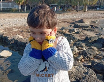 Minion Inspired Kids Fingerless Gloves, Fingerless Mittens for Your Child's