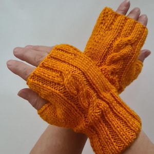Hand Knitted Cable Knit Fingerless Gloves: Acrylic Arm Warmers