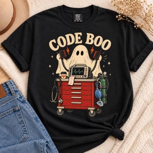 Code Boo Nurse Shirt, Halloween Ghost Crash Cart Tee, Funny ER ICU RN Gift, Gildan or Comfort Colors