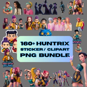 K-Pop Demon Hunters Clipart & Sticker Pack | 160+ PNG | Saja Boys and Huntrix Girls Chibi Anime | Instant Download