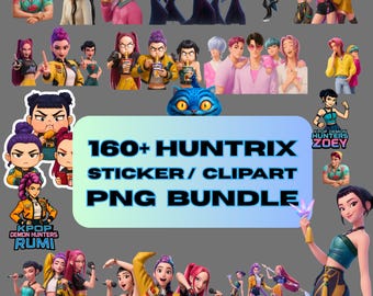 K-Pop Demon Hunters Clipart & Sticker Pack | 160+ PNG SVG | Saja Boys and Huntrix Girls Chibi Anime | Instant Download