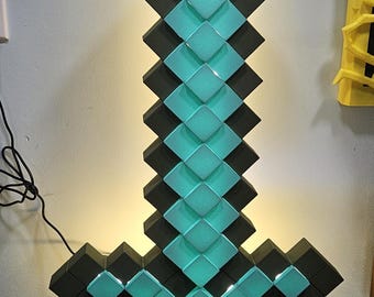 3D Printed Pixel Sword LED Wall Light: Gamer Room Decor