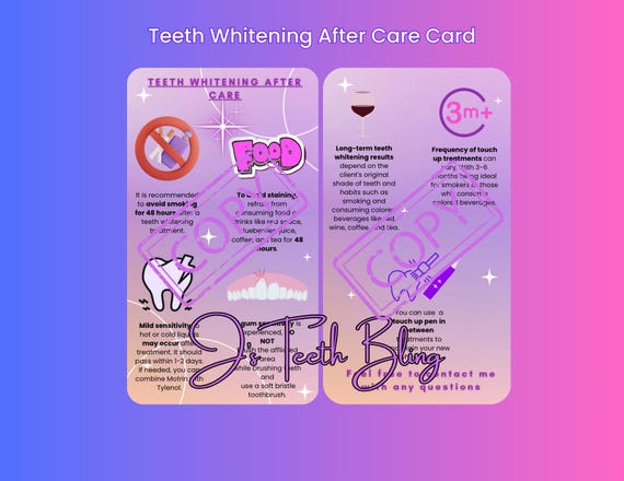 50 Teeth Whitening After Care Wallet Size Cards