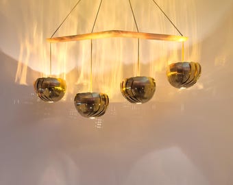IRIS MELODY | Modern Brass Elongated Chandelier| Four Light Pendant  | Sculptural Lighting.