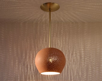 Pendant Lamp | Claylight Terracotta: BRASS ROD PENDANT | Mood Lighting | Earthy Accent Light | Ceramic Hanging Lamp