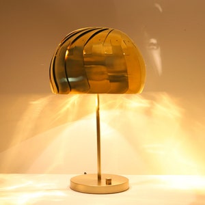 Modern Brass Lamp Iris TABLE LAMP: Brass or Stainless Steel Side Table Lamp Mood Lighting image 1