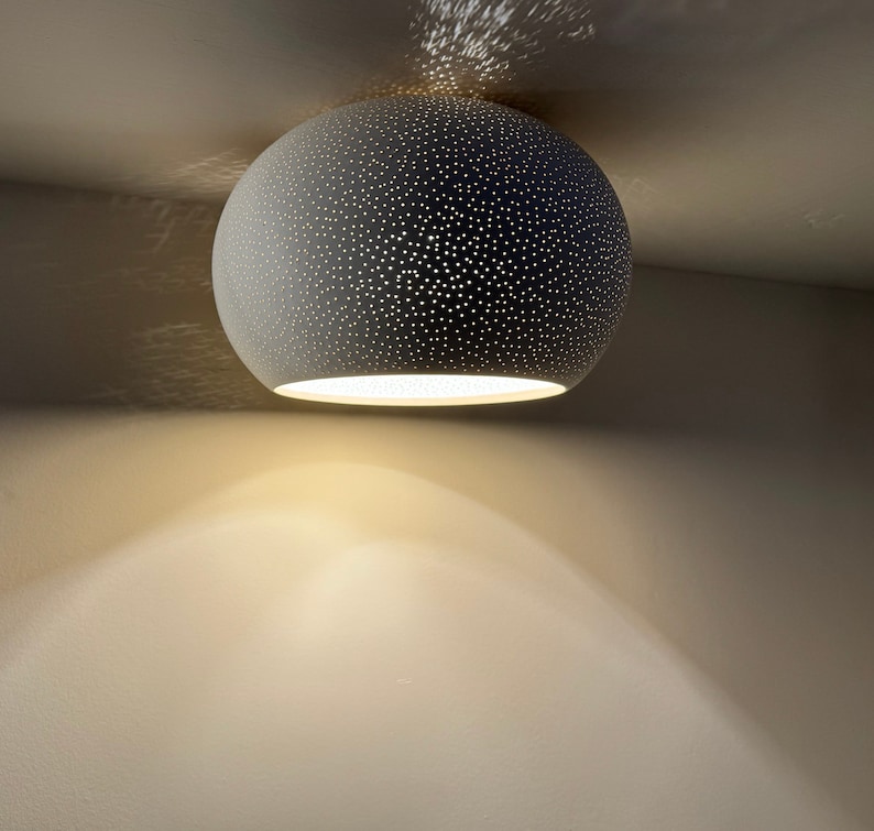 Minimalist Ceiling Light Claylight: 12 FLUSH MOUNT Ceramic Overhead Lamp Unique Light Fixture 15" Dot