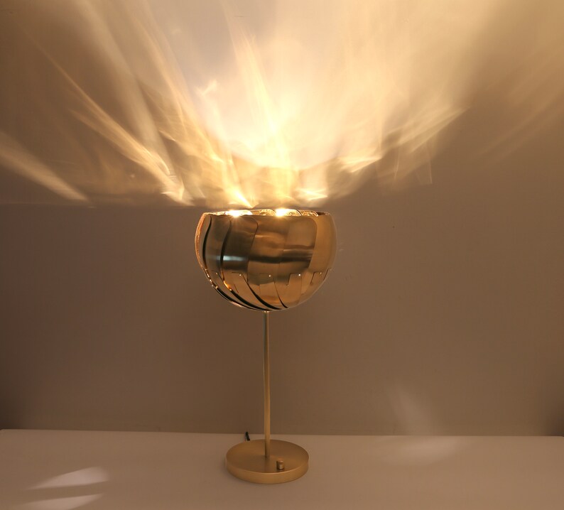 Modern Brass Lamp Iris TABLE LAMP: Brass or Stainless Steel Side Table Lamp Mood Lighting image 5