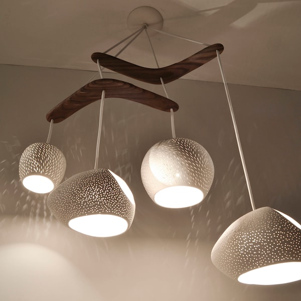 Claylight Boomerang Large | Sculptural Ceramic Chandelier | Modern Four-Light Pendant