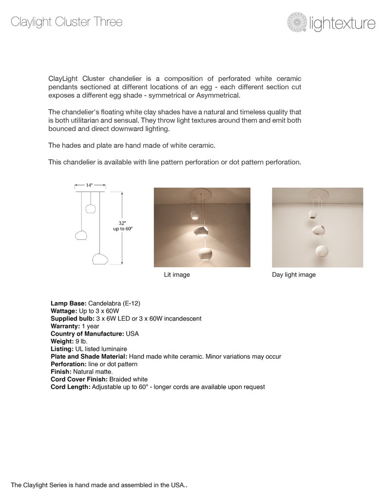 Contemporary Cluster Pendant Light Claylight: CLUSTER 3 Handmade Ceramic Chandelier Modern Pendant Light image 8