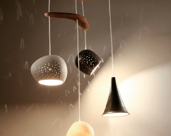 Modern Hanging Lamp | CLAYLIGHT BOOMERANG MIRO | Four Light Pendant | Sculptural Ceramic Lighting