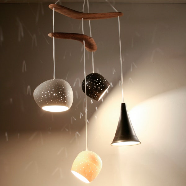 Modern Hanging Lamp | CLAYLIGHT BOOMERANG MIRO | Four Light Pendant | Sculptural Ceramic Lighting