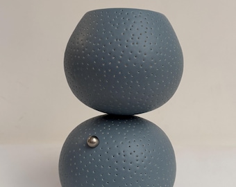 Handmade Ceramic Table Lamp: Satin Blue Gray LED Touch Dimmer