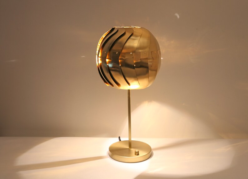 Modern Brass Lamp Iris TABLE LAMP: Brass or Stainless Steel Side Table Lamp Mood Lighting image 4