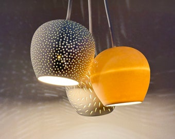 Handmade Ceramic Triplets Cluster Pendant Light: Modern Chandelier with Porcelain & Patterned Shades