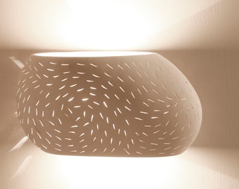 Ceramic Pebble Sconce | Flush Mount Hand-Perforated Shade | Hallway Lighting