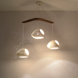 Modern Chandelier BOOMERANG DOUBLE-CUT Three Light Pendant Sculptural Ceramic Lighting image 1