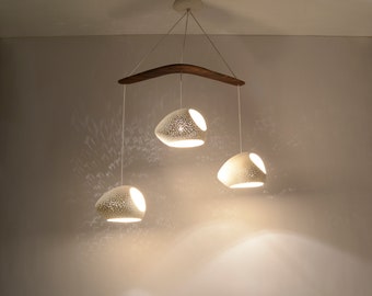 Modern Chandelier | BOOMERANG DOUBLE-CUT | Three Light Pendant | Sculptural Ceramic Lighting