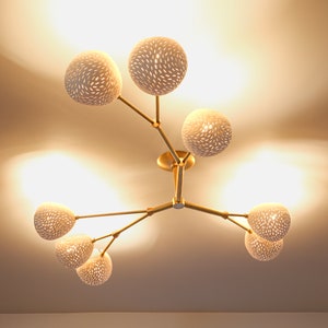 Semi-Flush Mount Chandelier | Claylight: VINE 5 | Five Shade Sculptural Lighting | Modern Ceiling Chandelier