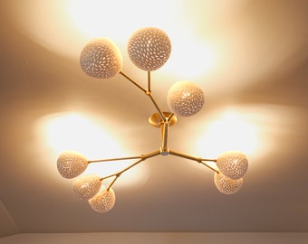 Semi-Flush Mount Chandelier | Claylight: VINE 5 | Five Shade Sculptural Lighting | Modern Ceiling Chandelier