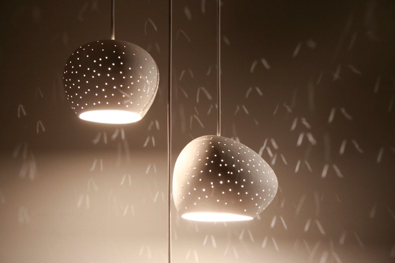 Contemporary Cluster Pendant Light Claylight: CLUSTER 3 Handmade Ceramic Chandelier Modern Pendant Light Dot pattern