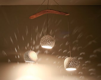 Modern Chandelier | CLAYLIGHT BOOMERANG | Three Light Pendant | Sculptural Ceramic Lighting