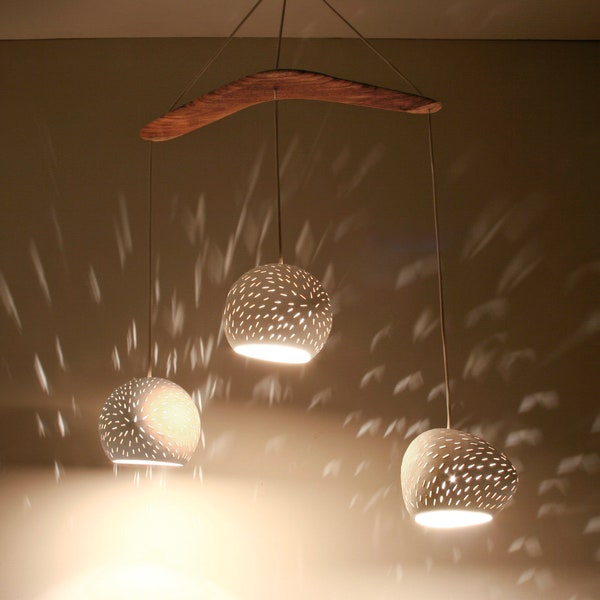 Modern Chandelier | CLAYLIGHT BOOMERANG | Three Light Pendant | Sculptural Ceramic Lighting