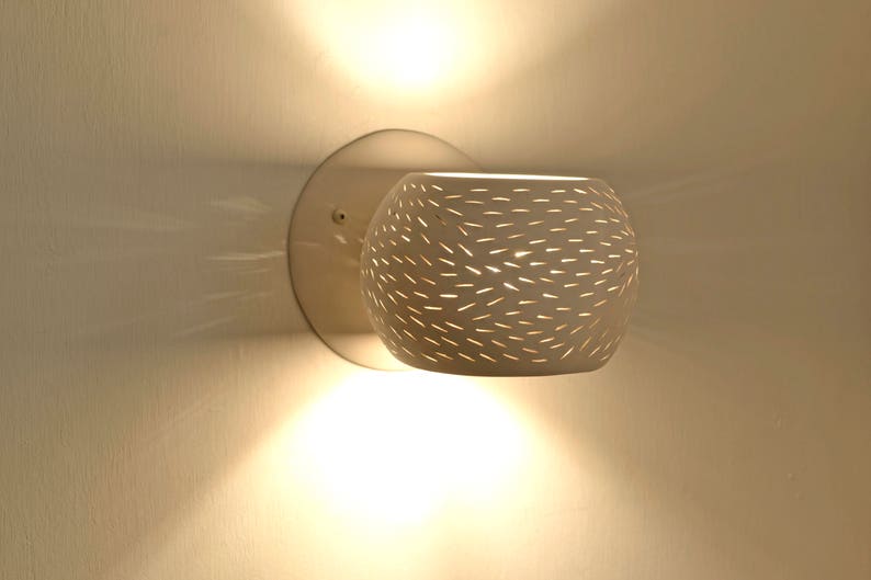 Designer Wall Light PORCUPINE SCONCE Ceramic Wall Lamp Unique Lighting Line perforations